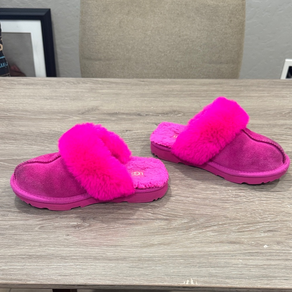UGG Vibrant Pink Fluffy Slides